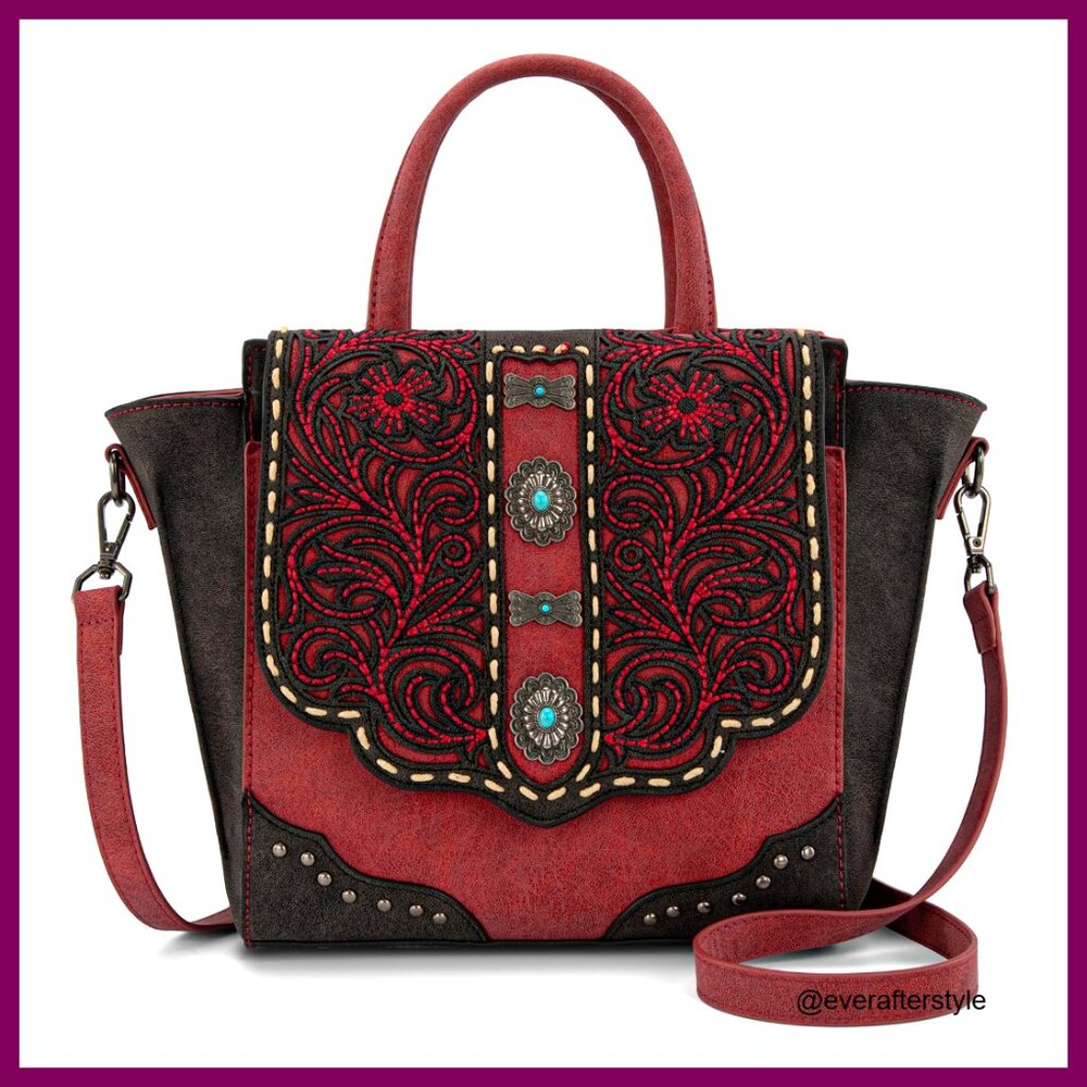 Western Tooled Crossbody Bag Top Handle Handbag Boho Vintage Chic